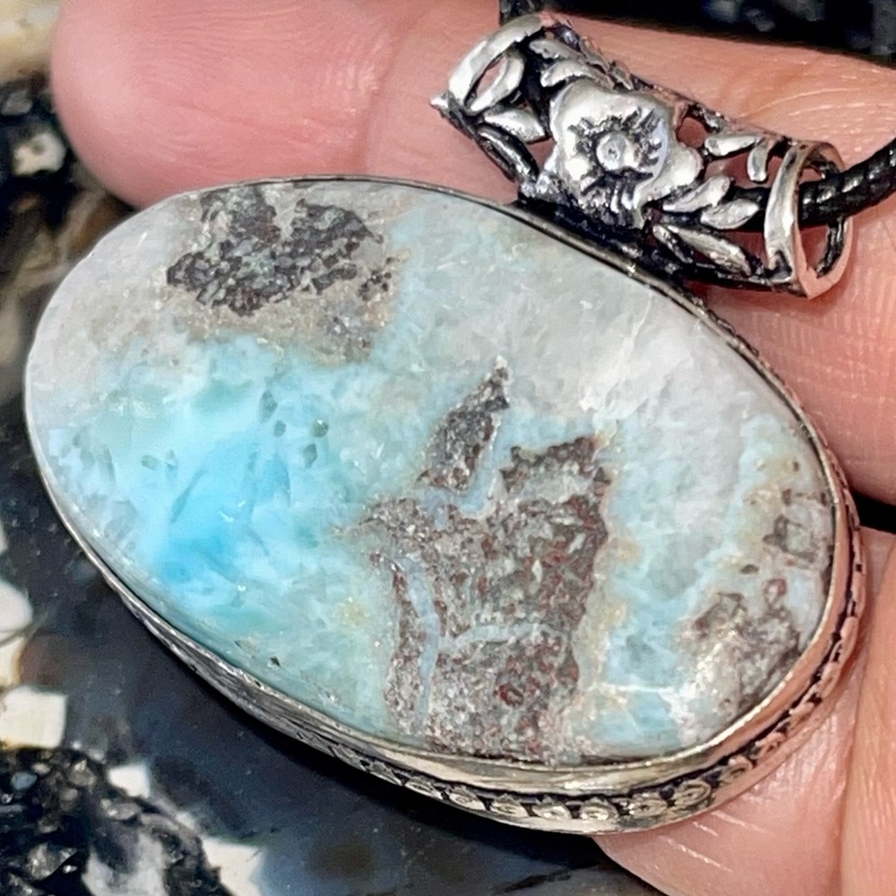 Caribbean Larimar Crystal Pendant 1 1/4”x 1 1/2”